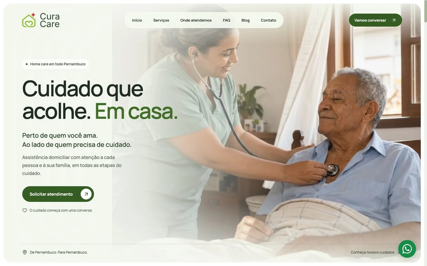 Página inicial da Cura Care