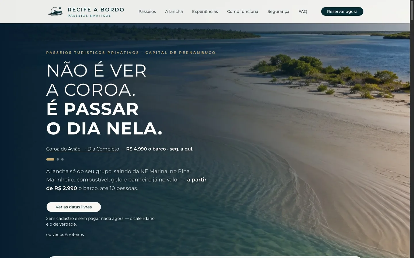 Página inicial da Recife a Bordo